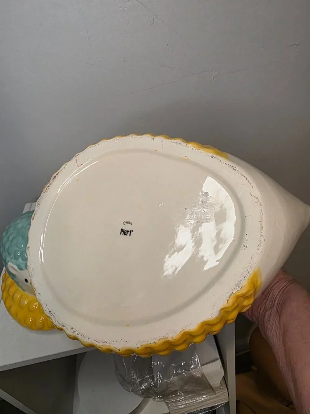 Pier 1 Hedgehog Momma and Baby Cookie Jar Flower Whimiscal